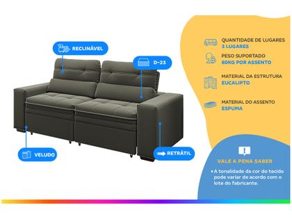 Sofá Retrátil Reclinável 3 Lugares Veludo com Baú - Bariloche Phormatta Imagem de Sofá Retrátil Reclinável 3 Lugares Veludo com Baú
