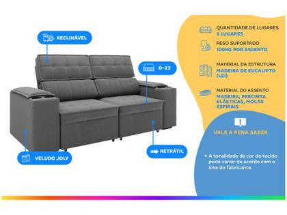 Sofá Retrátil Reclinável 3 Lugares Veludo Joly Cancún Gralha Azul Estofados Imagem de Sofá Retrátil Reclinável 3 Lugares Veludo Joly Cancún Gralha Azul Estofados