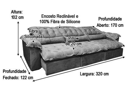Imagem de Sofá Retrátil Reclinável 3,20 m Bege 511 Florença Plus