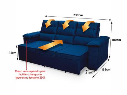 Imagem de Sofá Retrátil Reclinável 4 lugares com molas 2,30m Quantum Suede Velut Azul - King House