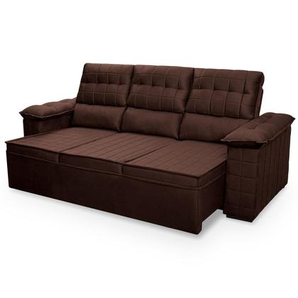 Imagem de Sofá Retrátil Reclinável 4 lugares com molas 2,30m Quantum Suede Velut Marrom - King House