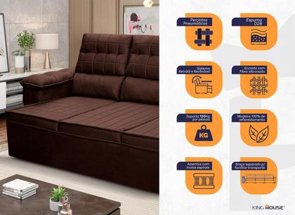 Imagem de Sofá Retrátil Reclinável 4 lugares com molas 2,30m Quantum Suede Velut Marrom - King House