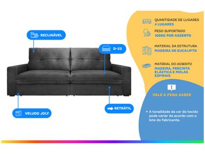 Imagem de Sofá Retrátil Reclinável 4 Lugares Nipon Gralha Azul