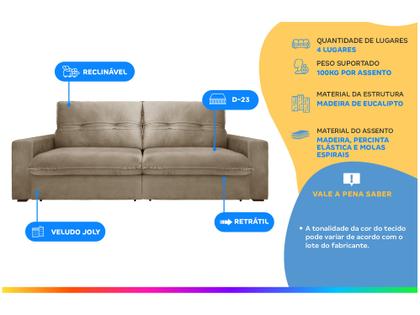 Imagem de Sofá Retrátil Reclinável 4 Lugares Nipon Gralha Azul