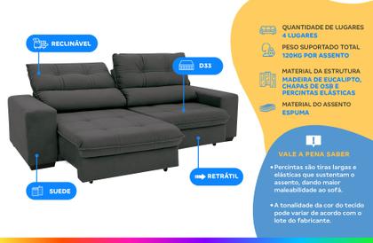Imagem de Sofá Retrátil Reclinável 4 Lugares Suede Brunello Linoforte