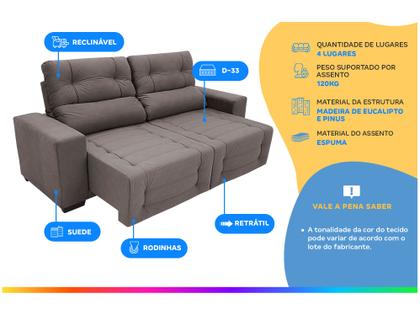 Sofá Retrátil Reclinável 4 Lugares Suede - Moviment Mozart Linoforte Imagem de Sofá Retrátil Reclinável 4 Lugares Suede