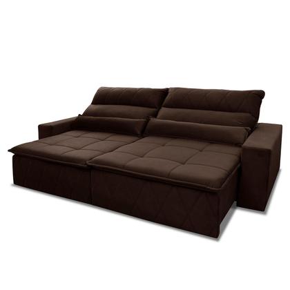 Imagem de Sofá Retrátil/Reclinável Amsterdam 2,10m Suede Velut Marrom c/ Molas no Assento - King House