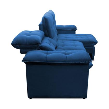 Sofá Retrátil Reclinável Atenas 2,30m Suede Velut Azul Marinho c/ Molas no Assento - King House Imagem de Sofá Retrátil Reclinável Atenas 2,30m Suede Velut Azul Marinho c/ Molas no Assento - King House