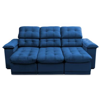 Sofá Retrátil Reclinável Atenas 2,30m Suede Velut Azul Marinho c/ Molas no Assento - King House Imagem de Sofá Retrátil Reclinável Atenas 2,30m Suede Velut Azul Marinho c/ Molas no Assento - King House