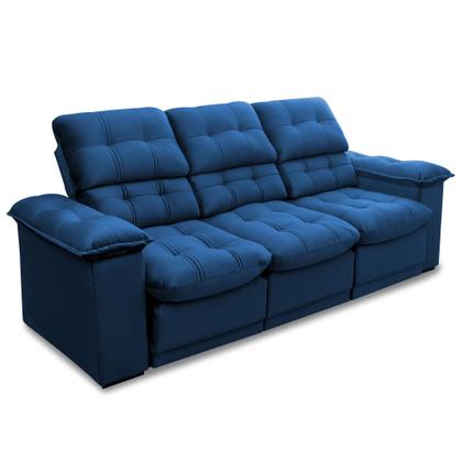 Sofá Retrátil Reclinável Atenas 2,30m Suede Velut Azul Marinho c/ Molas no Assento - King House Imagem de Sofá Retrátil Reclinável Atenas 2,30m Suede Velut Azul Marinho c/ Molas no Assento - King House