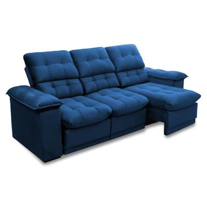 Sofá Retrátil Reclinável Atenas 2,30m Suede Velut Azul Marinho c/ Molas no Assento - King House Imagem de Sofá Retrátil Reclinável Atenas 2,30m Suede Velut Azul Marinho c/ Molas no Assento - King House