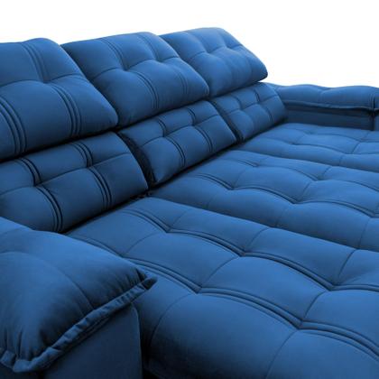Sofá Retrátil Reclinável Atenas 2,30m Suede Velut Azul Marinho c/ Molas no Assento - King House Imagem de Sofá Retrátil Reclinável Atenas 2,30m Suede Velut Azul Marinho c/ Molas no Assento - King House