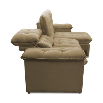Sofá Retrátil Reclinável Atenas 2,30m Suede Velut Bege c/ Molas no Assento - King House Imagem de Sofá Retrátil Reclinável Atenas 2,30m Suede Velut Bege c/ Molas no Assento - King House