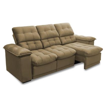 Sofá Retrátil Reclinável Atenas 2,30m Suede Velut Bege c/ Molas no Assento - King House Imagem de Sofá Retrátil Reclinável Atenas 2,30m Suede Velut Bege c/ Molas no Assento - King House