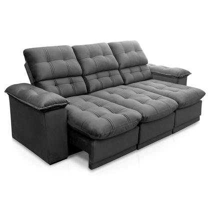 Imagem de Sofá Retrátil Reclinável Atenas 2,30m Suede Velut Cinza c/ Molas no Assento - King House