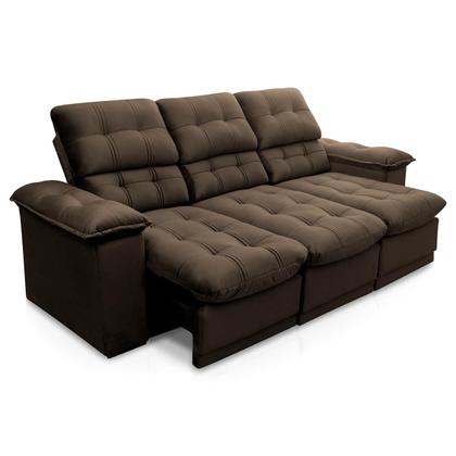 Imagem de Sofá Retrátil Reclinável Atenas 2,30m Suede Velut Marrom c/ Molas no Assento - King House