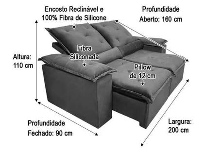 Sofá Retrátil Reclinável Athenas 2metros Cinza Athenas - CASEI MUDEI Imagem de Sofá Retrátil Reclinável Athenas 2metros Cinza Athenas