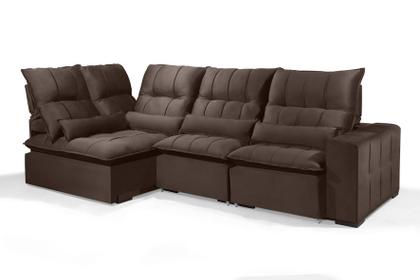 Imagem de Sofá Retrátil Reclinável ELLOA DE CANTO COM CHAISE 3.05 x 1.80m ESTILO ESTOFADOS - Inca Velusoft COR "MARROM"