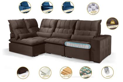 Imagem de Sofá Retrátil Reclinável ELLOA DE CANTO COM CHAISE 3.05 x 1.80m ESTILO ESTOFADOS - Inca Velusoft COR "MARROM"
