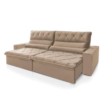 Imagem de Sofá Retrátil/Reclinável França 2,70m Suede Velut Bege c/ Molas no Assento - King House