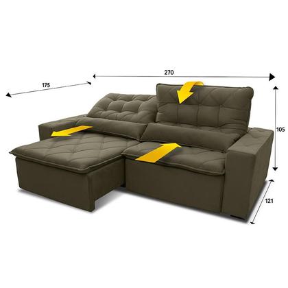 Imagem de Sofá Retrátil Reclinável Islândia 2,70m Suede Velut Bege Molas no Assento - King House