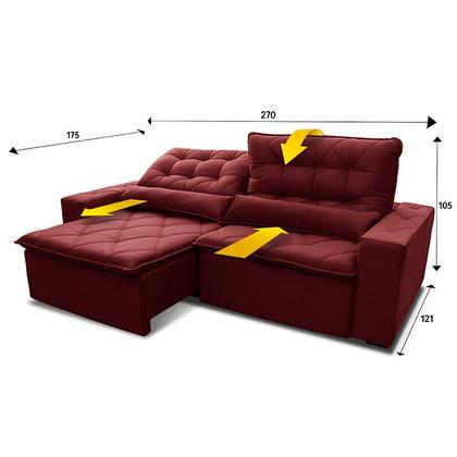 Imagem de Sofá Retrátil Reclinável Islândia 2,70m Suede Velut Vermelho Molas no Assento - King House