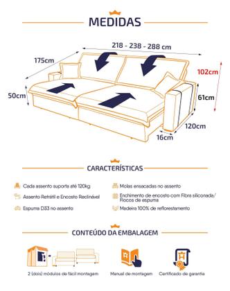 Imagem de Sofá Retrátil Reclinável Nairobi 2,30m Bege Bouclê - King House