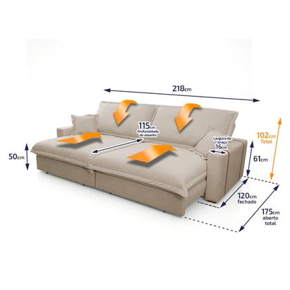Imagem de Sofá Retrátil Reclinável Nairobi 2,30m Bege Bouclê - King House