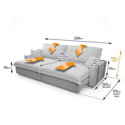 Imagem de Sofá Retrátil Reclinável Nairobi 2,38m Cinza Bouclê - King House