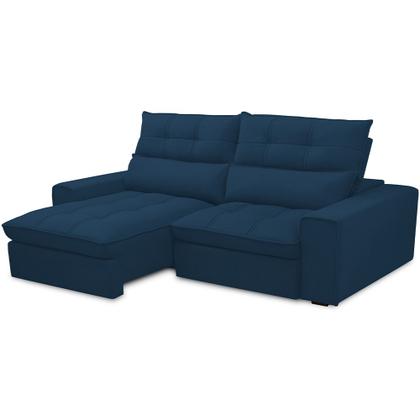 Imagem de Sofá Retrátil Reclinável Para Sala de Estar Living 210cm Dimas F04 Veludo Azul - Lyam Decor