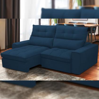 Imagem de Sofá Retrátil Reclinável Para Sala de Estar Living 210cm Dimas F04 Veludo Azul - Lyam Decor