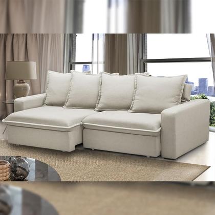 Imagem de Sofá Retrátil Reclinável Para Sala de Estar Living 215cm Vêneto F04 Veludo Bege - Lyam Decor