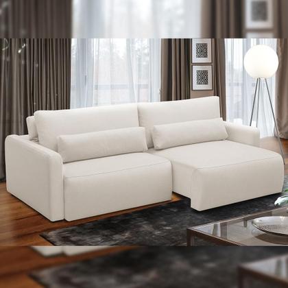 Imagem de Sofá Retrátil Reclinável Para Sala de Estar Living 270cm Sevilha F04 Bouclê Cru - Lyam Decor
