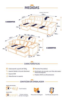 Imagem de Sofá Retrátil/Reclinável Trento 2,30m Suede Velut Azul c/ Molas no Assento - King House