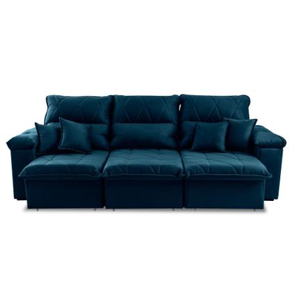 Imagem de Sofá Retrátil/Reclinável Trento 2,30m Suede Velut Azul c/ Molas no Assento - King House