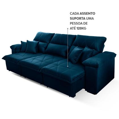 Imagem de Sofá Retrátil/Reclinável Trento 2,30m Suede Velut Azul c/ Molas no Assento - King House