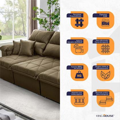 Imagem de Sofá Retrátil/Reclinável Trento 2,30m Suede Velut Bege c/ Molas no Assento - King House