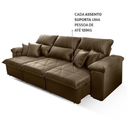 Imagem de Sofá Retrátil/Reclinável Trento 2,30m Suede Velut Bege c/ Molas no Assento - King House