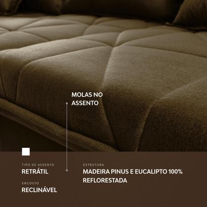 Imagem de Sofá Retrátil/Reclinável Trento 2,30m Suede Velut Bege c/ Molas no Assento - King House