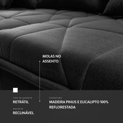 Imagem de Sofá Retrátil/Reclinável Trento 2,30m Suede Velut Cinza c/ Molas no Assento - King House