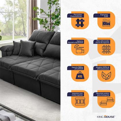 Imagem de Sofá Retrátil/Reclinável Trento 2,30m Suede Velut Cinza c/ Molas no Assento - King House
