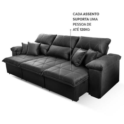 Imagem de Sofá Retrátil/Reclinável Trento 2,30m Suede Velut Cinza c/ Molas no Assento - King House