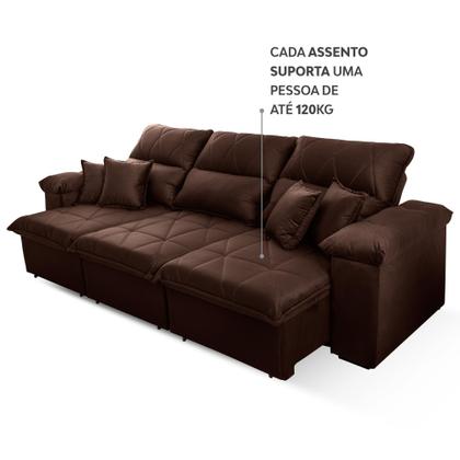 Imagem de Sofá Retrátil/Reclinável Trento 2,30m Suede Velut Marrom c/ Molas no Assento - King House