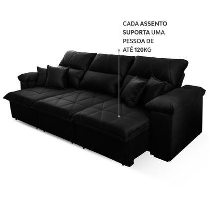 Imagem de Sofá Retrátil/Reclinável Trento 2,30m Suede Velut Preto c/ Molas no Assento - King House