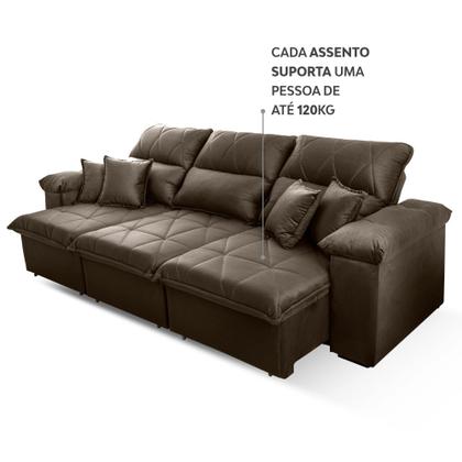 Imagem de Sofá Retrátil/Reclinável Trento 2,30m Suede Velut Tabaco c/ Molas no Assento - King House