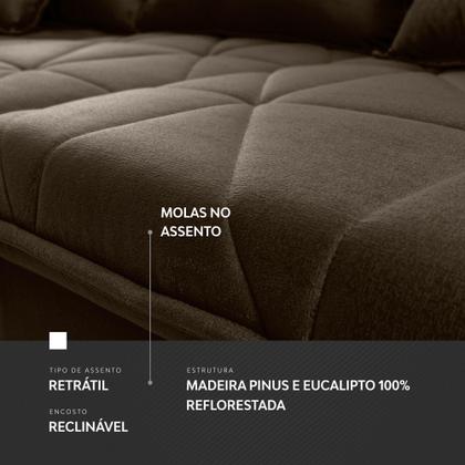 Imagem de Sofá Retrátil/Reclinável Trento 2,30m Suede Velut Tabaco c/ Molas no Assento - King House