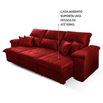 Imagem de Sofá Retrátil Reclinável Trento 2,30m Suede Velut Vermelho Molas no Assento - King House