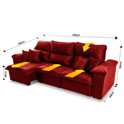 Imagem de Sofá Retrátil Reclinável Trento 2,30m Suede Velut Vermelho Molas no Assento - King House