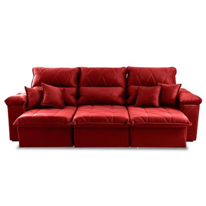 Imagem de Sofá Retrátil Reclinável Trento 2,30m Suede Velut Vermelho Molas no Assento - King House