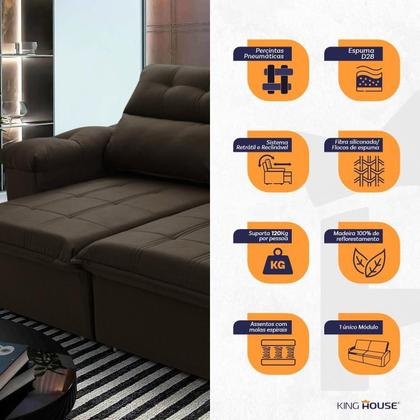 Imagem de Sofá Retrátil/Reclinável Verona 1,80m Marrom Café c/ Molas no Assento - King House